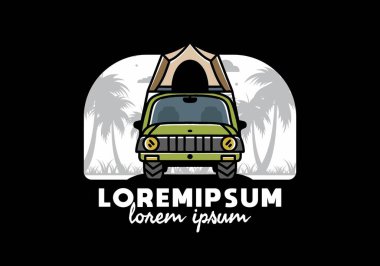 Illustration badge design of camping on the roof of car