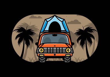 Illustration badge design of camping on the roof of car