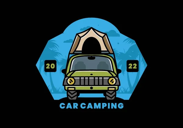 Illustration Badge Design Camping Roof Car — Vetor de Stock