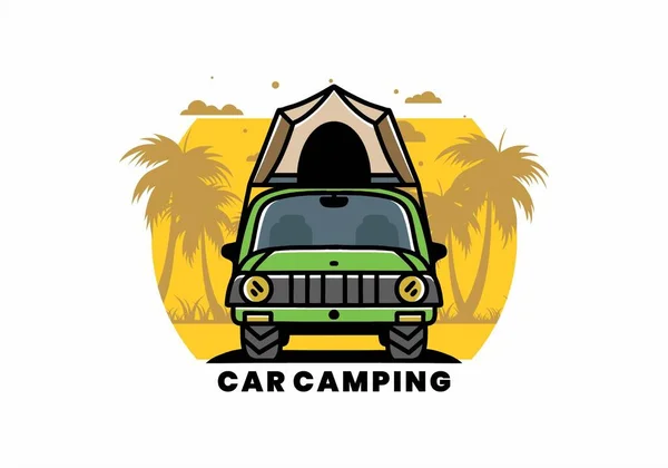 Illustration Badge Design Camping Roof Car — Vetor de Stock