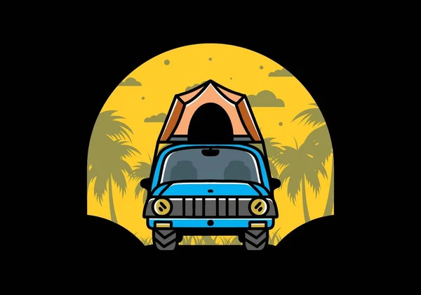 Illustration Badge Design Camping Roof Car — Stok Vektör