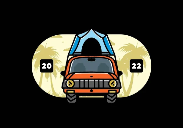 Illustration Badge Design Camping Roof Car — Stok Vektör