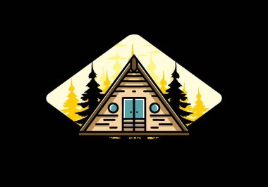 Illustration design of a triangle wood cabin