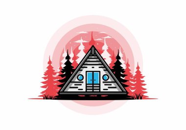 Illustration design of a triangle wood cabin