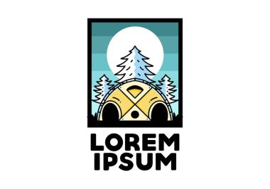Illustration badge design of a Big family tent and pine trees