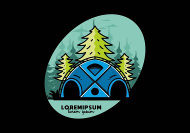 Illustration badge design of a Big family tent and pine trees