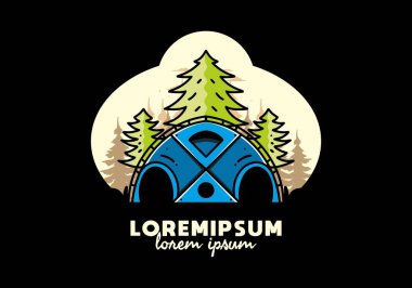 Illustration badge design of a Big family tent and pine trees