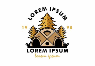 Illustration badge design of a Big family tent and pine trees