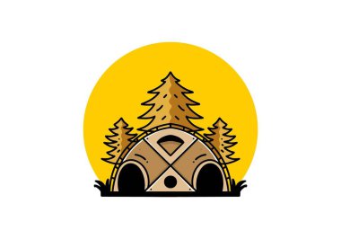 Illustration badge design of a Big family tent and pine trees