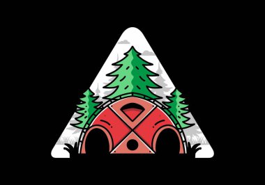 Illustration badge design of a Big family tent and pine trees