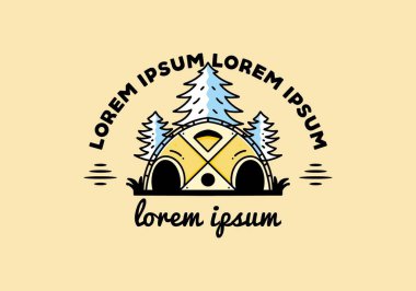 Illustration badge design of a Big family tent and pine trees