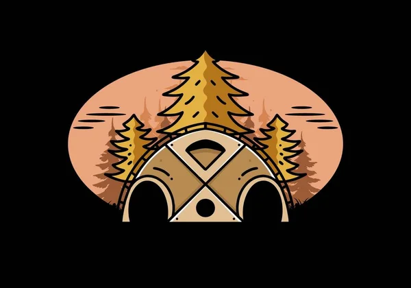 Illustration Badge Design Big Family Tent Pine Trees — Vector de stock