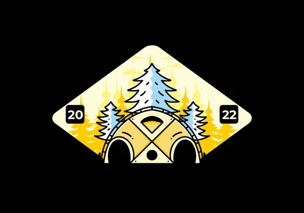 Illustration Badge Design Big Family Tent Pine Trees — Wektor stockowy