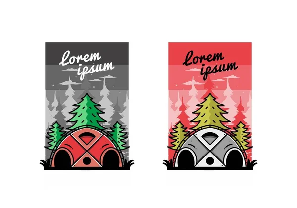 Illustration Badge Design Big Family Tent Pine Trees — Vector de stock