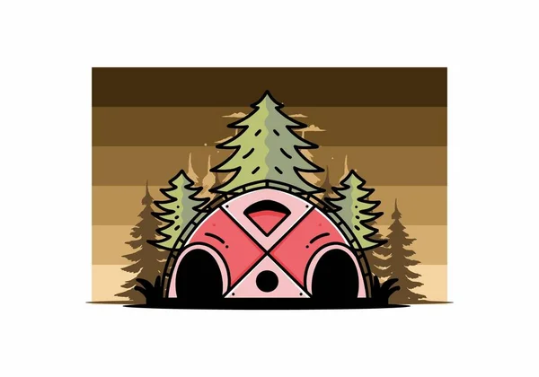 Illustration Badge Design Big Family Tent Pine Trees — Image vectorielle