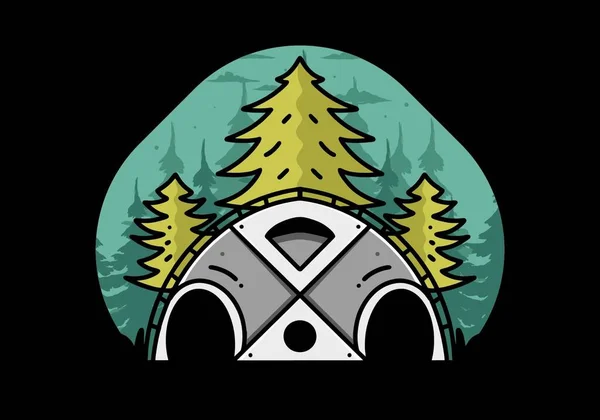 Illustration Badge Design Big Family Tent Pine Trees — Image vectorielle