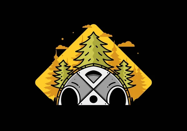 Illustration Badge Design Big Family Tent Pine Trees — Stock vektor