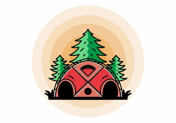 Illustration Badge Design Big Family Tent Pine Trees —  Vetores de Stock