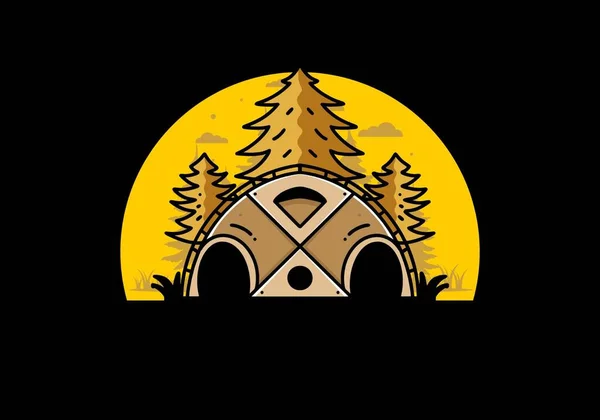 Illustration Badge Design Big Family Tent Pine Trees — 스톡 벡터