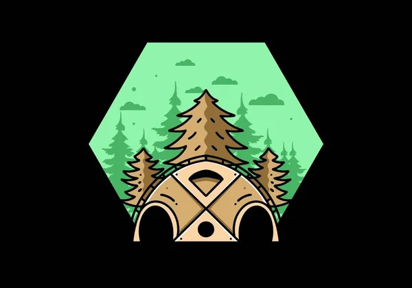 Illustration Badge Design Big Family Tent Pine Trees — Vetor de Stock