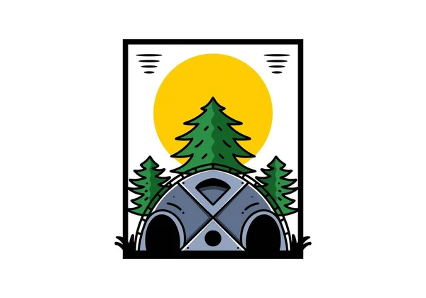 Illustration Badge Design Big Family Tent Pine Trees — Stockvector
