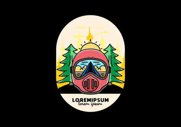 Illustration Trail Helmet Pine Tree Big Sun — 图库矢量图片