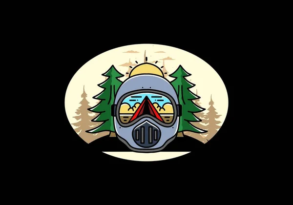 Illustration Trail Helmet Pine Tree Big Sun — Stok Vektör