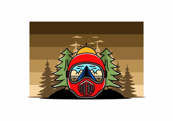 Illustration Trail Helmet Pine Tree Big Sun — Stock vektor