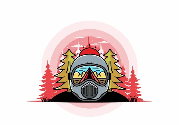 Illustration Trail Helmet Pine Tree Big Sun — ストックベクタ