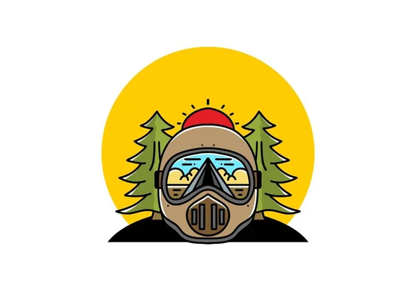 Illustration Trail Helmet Pine Tree Big Sun — Stok Vektör