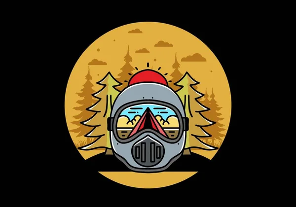 Illustration Trail Helmet Pine Tree Big Sun — Stock vektor