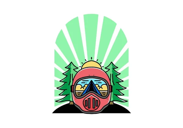 Illustration Trail Helmet Pine Tree Big Sun — Vector de stock