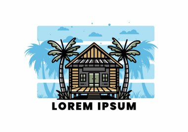 illustration badge design of a Wood house on the beach