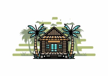 illustration badge design of a Wood house on the beach