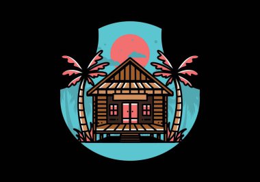 illustration badge design of a Wood house on the beach