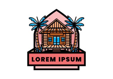 illustration badge design of a Wood house on the beach