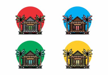 illustration badge design of a Wood house on the beach