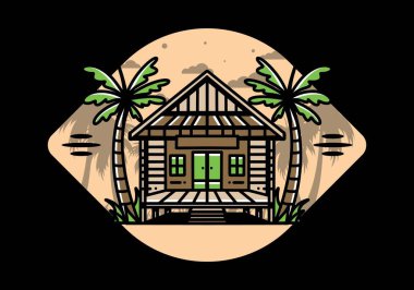 illustration badge design of a Wood house on the beach