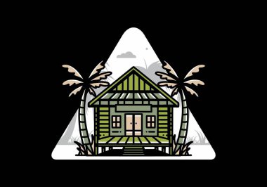 illustration badge design of a Wood house on the beach