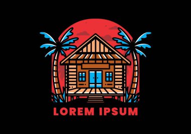 illustration badge design of a Wood house on the beach