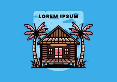 illustration badge design of a Wood house on the beach