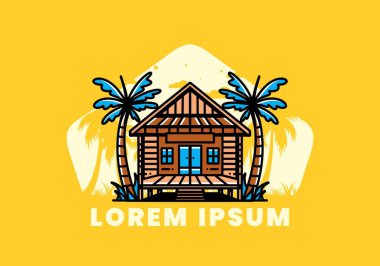illustration badge design of a Wood house on the beach