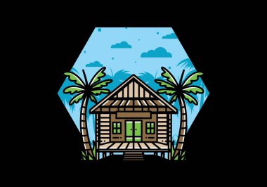 illustration badge design of a Wood house on the beach