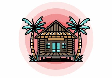 illustration badge design of a Wood house on the beach