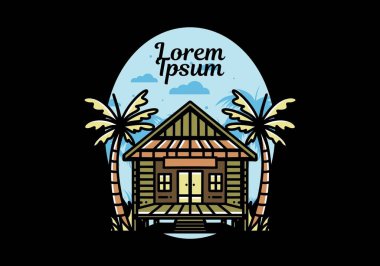 illustration badge design of a Wood house on the beach