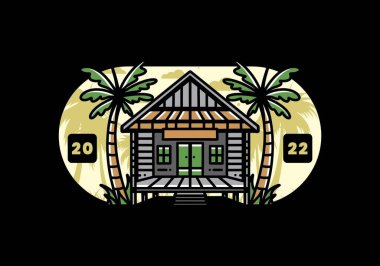 illustration badge design of a Wood house on the beach