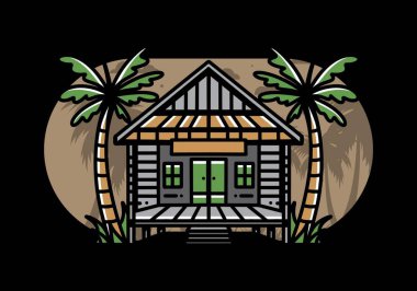 illustration badge design of a Wood house on the beach