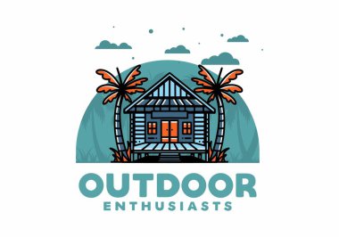 illustration badge design of a Wood house on the beach