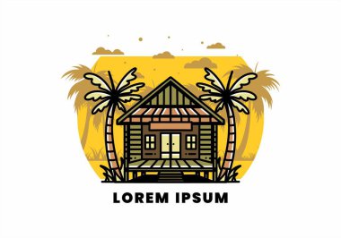 illustration badge design of a Wood house on the beach