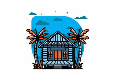 illustration badge design of a Wood house on the beach